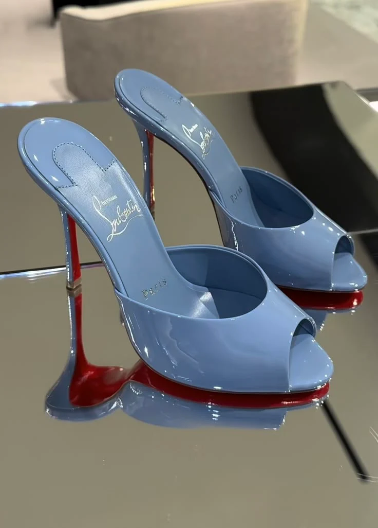 Blue open-toed mules